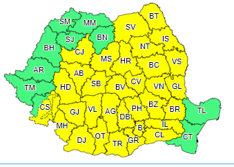 COD GALBEN de vreme rea în București și 31 de județe