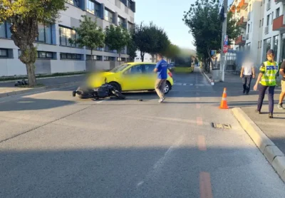 Accident grav în Sibiu! Tânăra pasageră pe motocicletă, rănită după coliziunea cu un autoturism pe Calea Gușteriței!