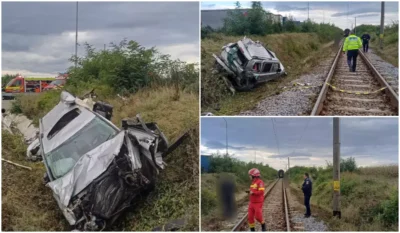 Masina transformata in morman de fiare! Interventie de urgenta dupa impactul violent