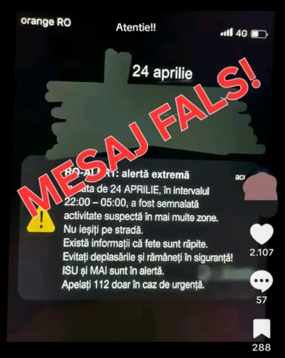 Alertă falsă RO-ALERT distribuită online