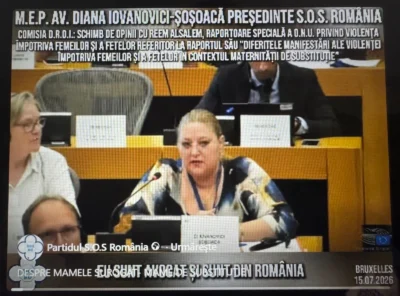 Diana Șoșoacă, în Parlamentul European: „Am ajuns să tranzacționăm copiii! Trebuie să faceți ceva, să interziceți un astfel de comerț prin care se anulează efectiv umanitatea!”