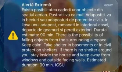 Locuitorilor din Tulcea le-a fost recomandat să caute adăposturi în beciuri: „Există posibilitatea căderii unor obiecte din spaţiul aerian”